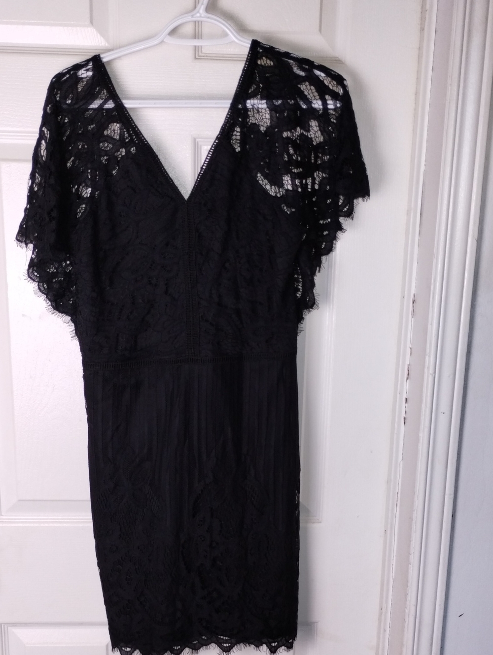 Little Black Dress LBD Black Lace Flutter Sleeve V-Neck.Medium